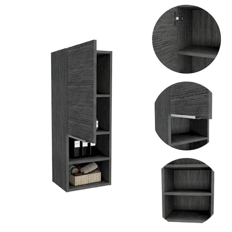 Single Door Bathroom Cabinet with Interior and Exterior Shelves, Gray Smokey Oak