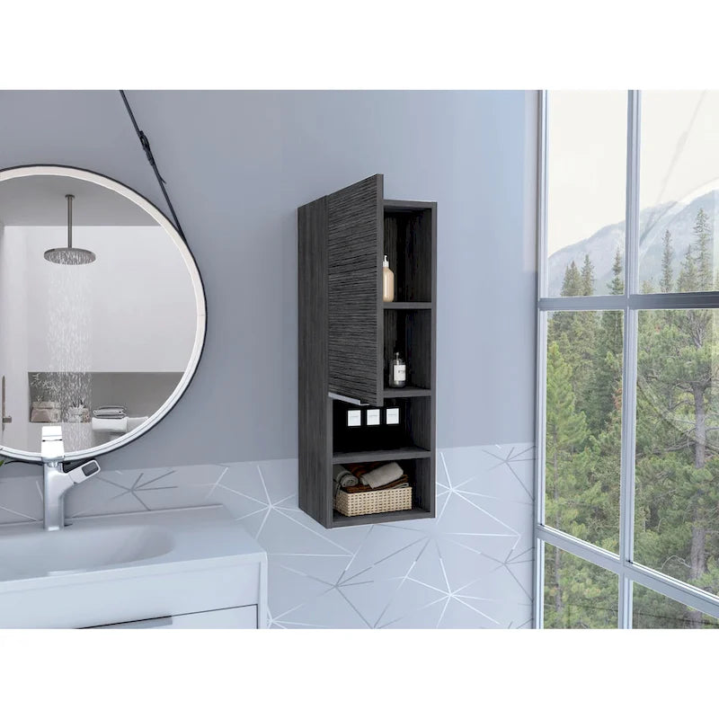 Single Door Bathroom Cabinet with Interior and Exterior Shelves, Gray Smokey Oak