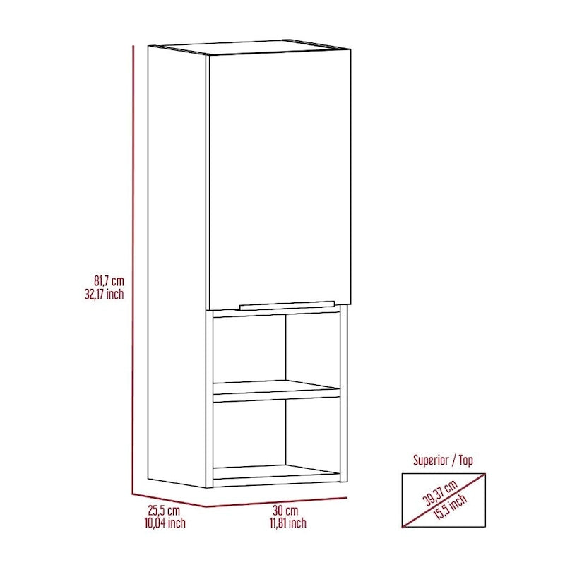 Single Door Bathroom Cabinet with Interior and Exterior Shelves, Gray Smokey Oak