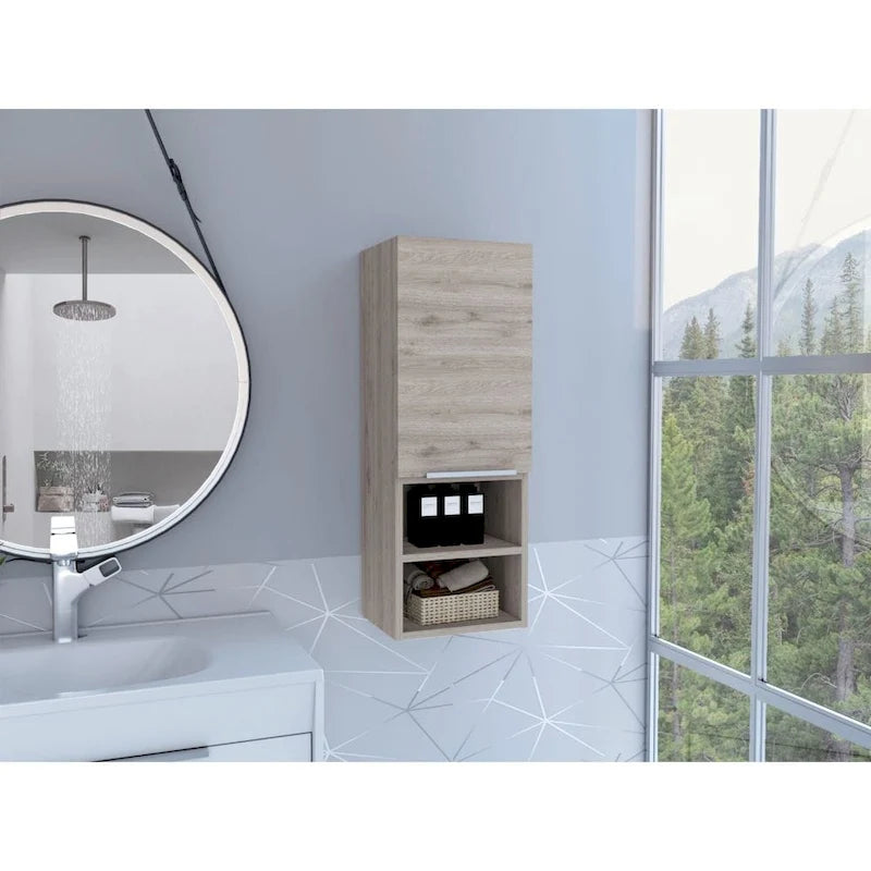Single Door Bathroom Cabinet with Interior and Exterior Shelves, Gray Smokey Oak
