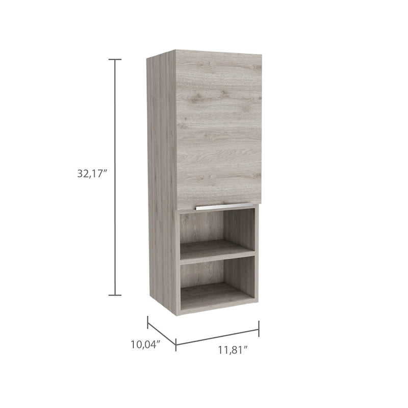 Single Door Bathroom Cabinet with Interior and Exterior Shelves, Gray Smokey Oak