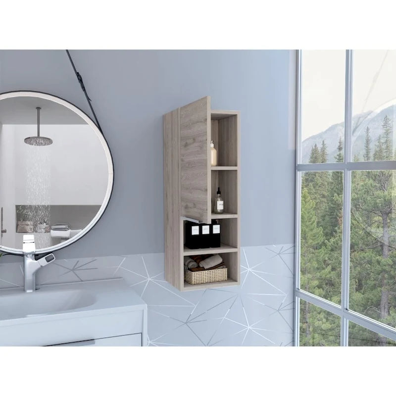 Single Door Bathroom Cabinet with Interior and Exterior Shelves, Gray Smokey Oak