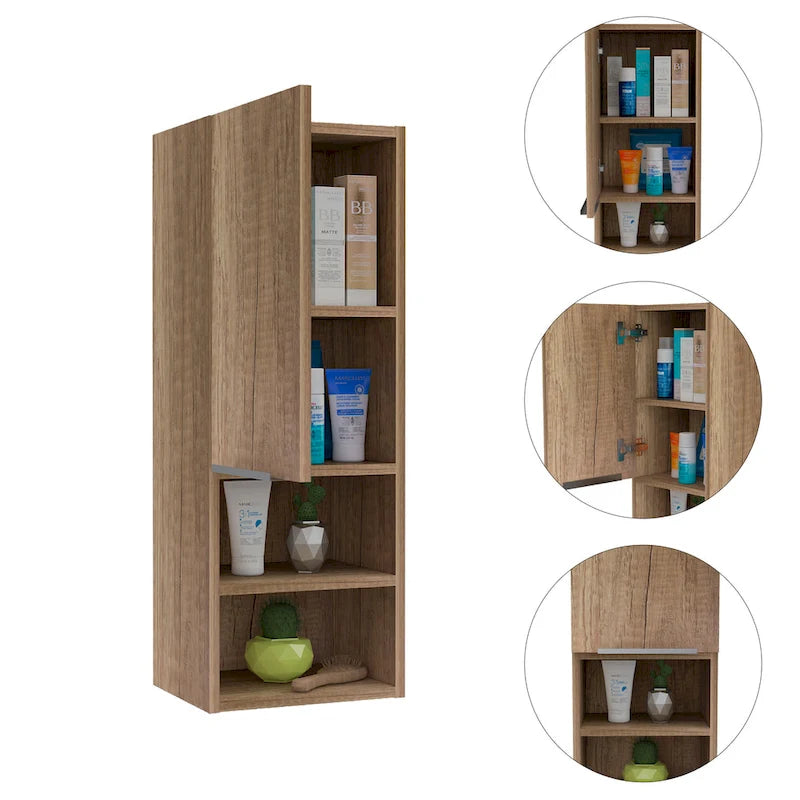 Single Door Bathroom Cabinet with Interior and Exterior Shelves, Gray Smokey Oak
