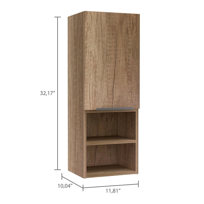 Single Door Bathroom Cabinet with Interior and Exterior Shelves, Gray Smokey Oak