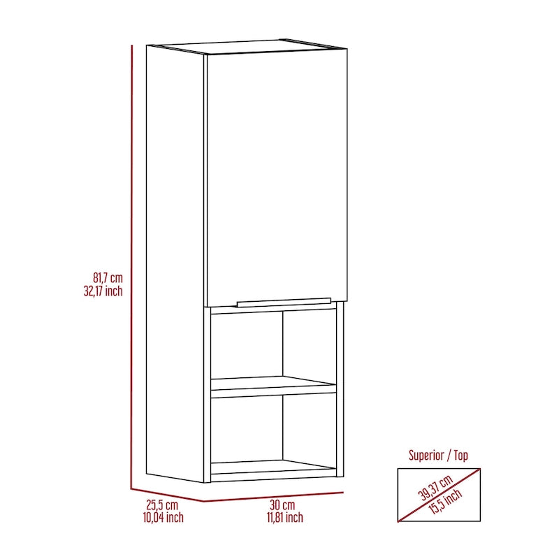 Single Door Bathroom Cabinet with Interior and Exterior Shelves, Gray Smokey Oak