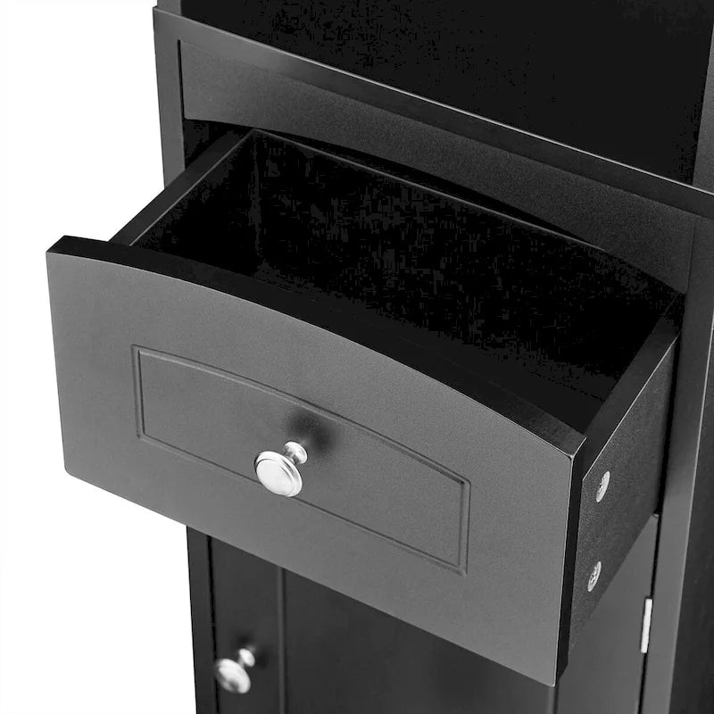 Tall Freestanding Bathroom Storage Cabinet with Open Shelves Drawer Black