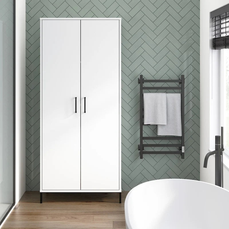 Freestanding Bathroom Storage Cabinet with Adjustable Shelves and Self-Closing Doors White