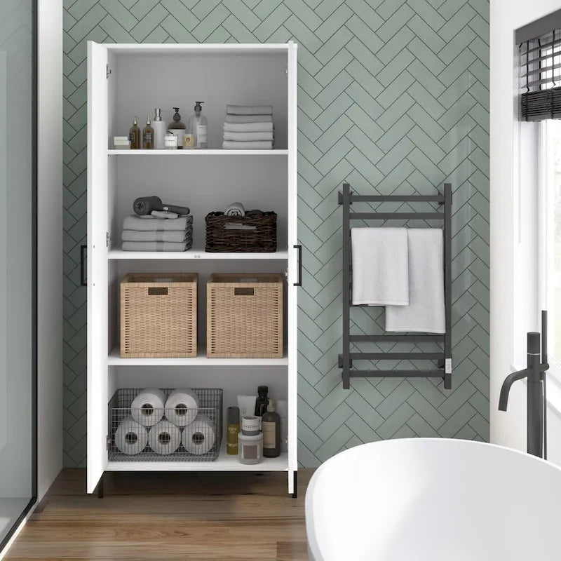 Freestanding Bathroom Storage Cabinet with Adjustable Shelves and Self-Closing Doors White