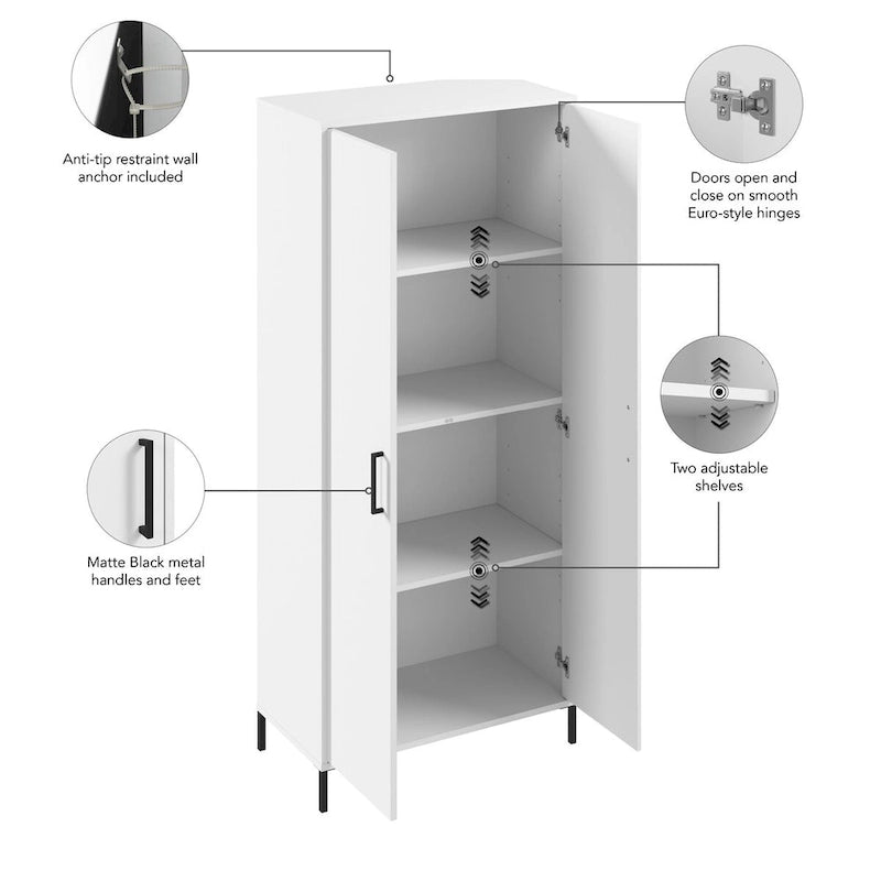 Freestanding Bathroom Storage Cabinet with Adjustable Shelves and Self-Closing Doors White
