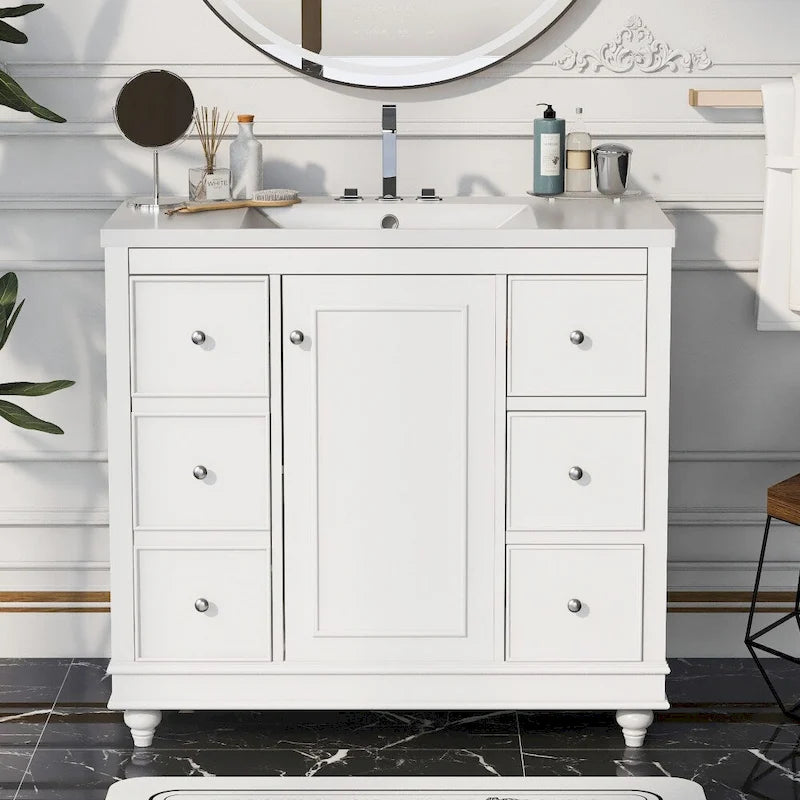 36 Inch Bathroom Vanity Cabinet with Resin Sink and Adjustable Shelves