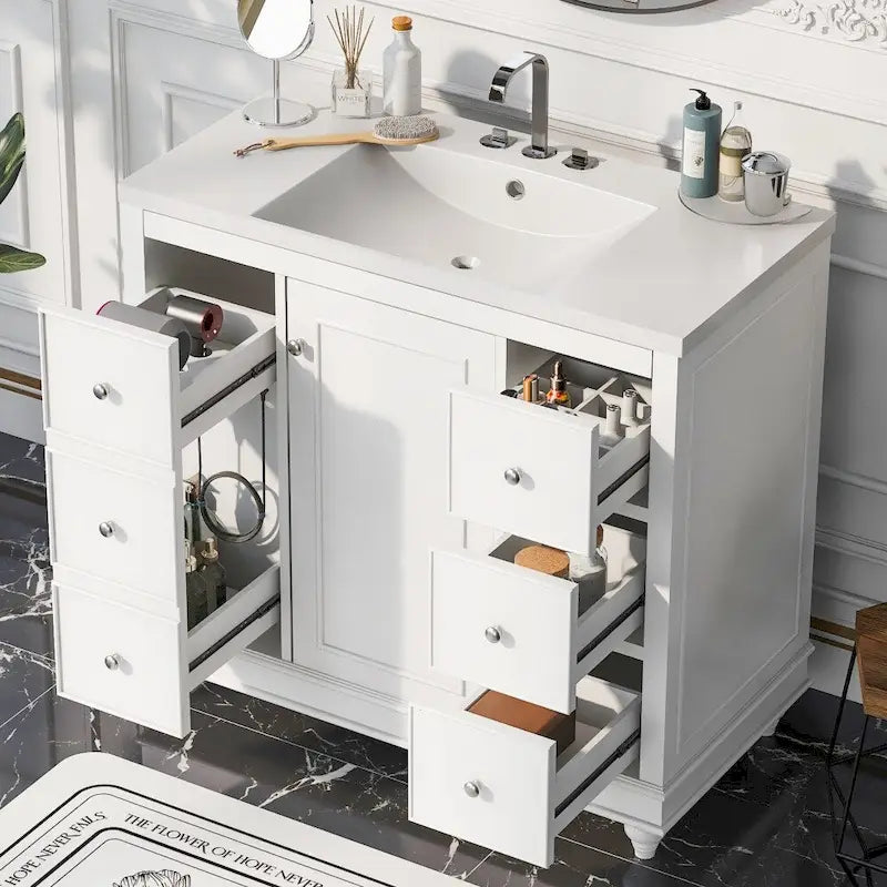 36 Inch Bathroom Vanity Cabinet with Resin Sink and Adjustable Shelves