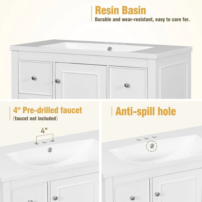 36 Inch Bathroom Vanity Cabinet with Resin Sink and Adjustable Shelves