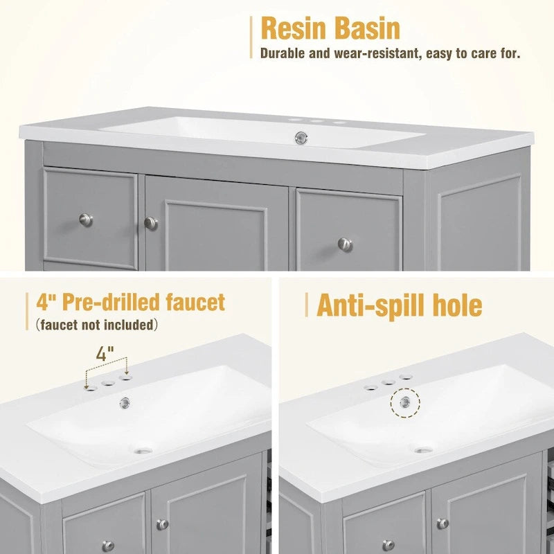 36 Inch Bathroom Vanity Cabinet with Resin Sink and Adjustable Shelves