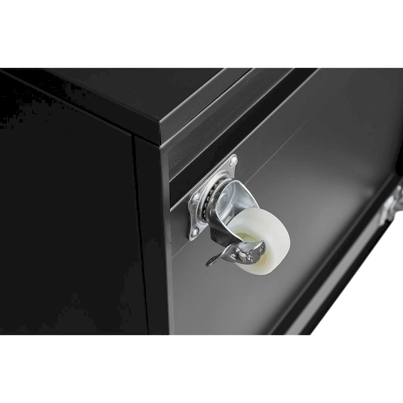 Black Steel Double-Door Mobile Printer Cabinet with Locking Wheels
