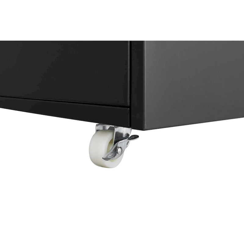 Black Steel Double-Door Mobile Printer Cabinet with Locking Wheels
