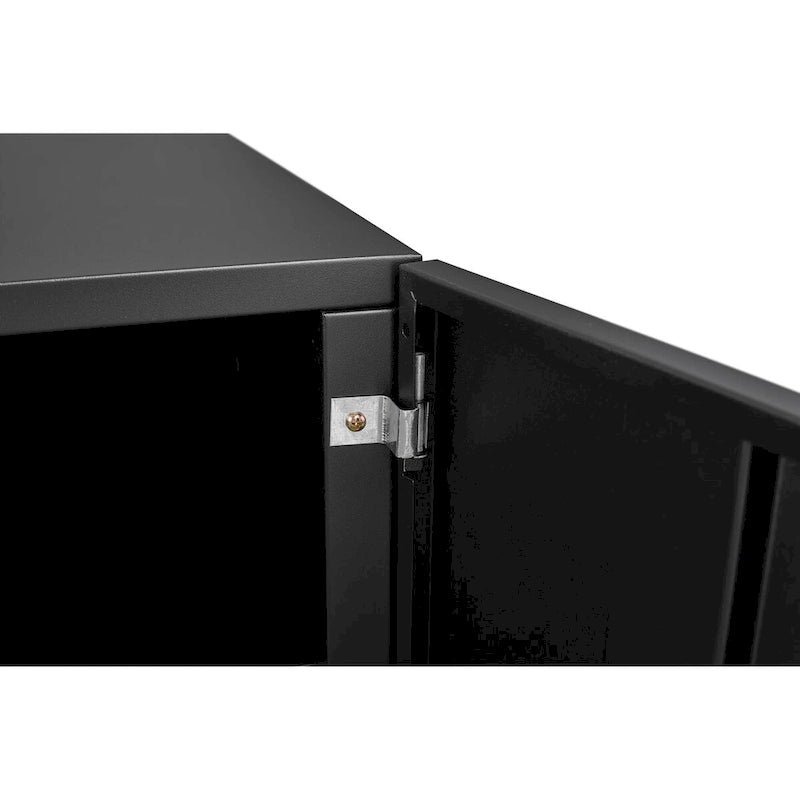 Black Steel Double-Door Mobile Printer Cabinet with Locking Wheels