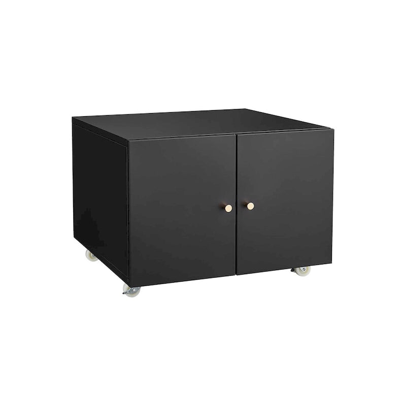 Black Steel Double-Door Mobile Printer Cabinet with Locking Wheels