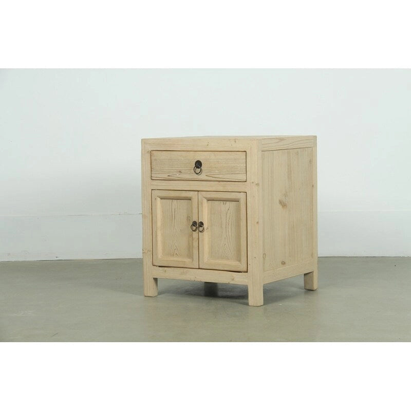 Rustic Wood Nightstand with One Drawer and Two-Door Cabinet, Beige