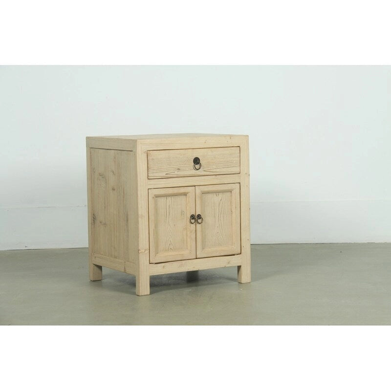 Rustic Wood Nightstand with One Drawer and Two-Door Cabinet, Beige