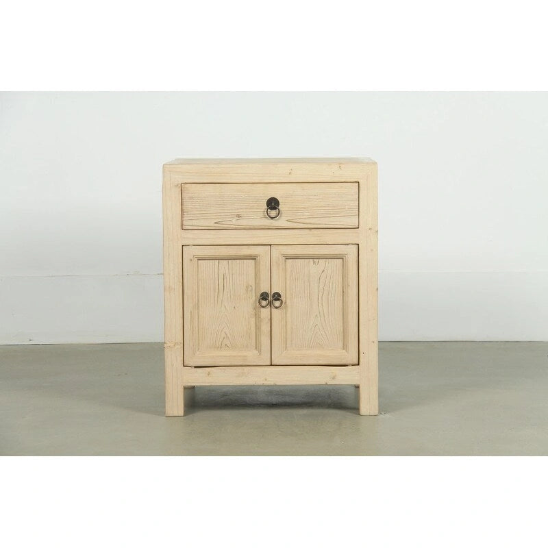 Rustic Wood Nightstand with One Drawer and Two-Door Cabinet, Beige