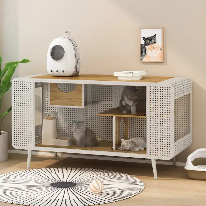 55.12 Spacious Cat House with Tempered Glass for Living Room
